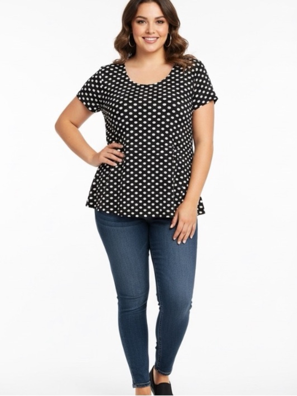 Ann Taylor NWOT Cottony Stretchy Black and White Polka Dot Cap Sleeve Top